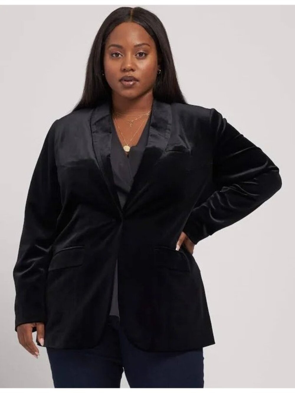 Universal Standard Rio Velvet Black Blazer Womens Jacket Size 2X Shawl Collar